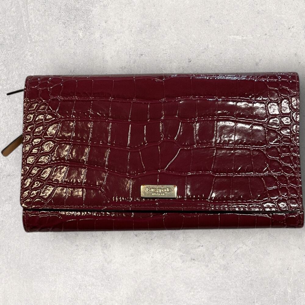 Kate Spade New York Bristol Drive Croc Phoenix Wallet BLACK CHERRY NWT